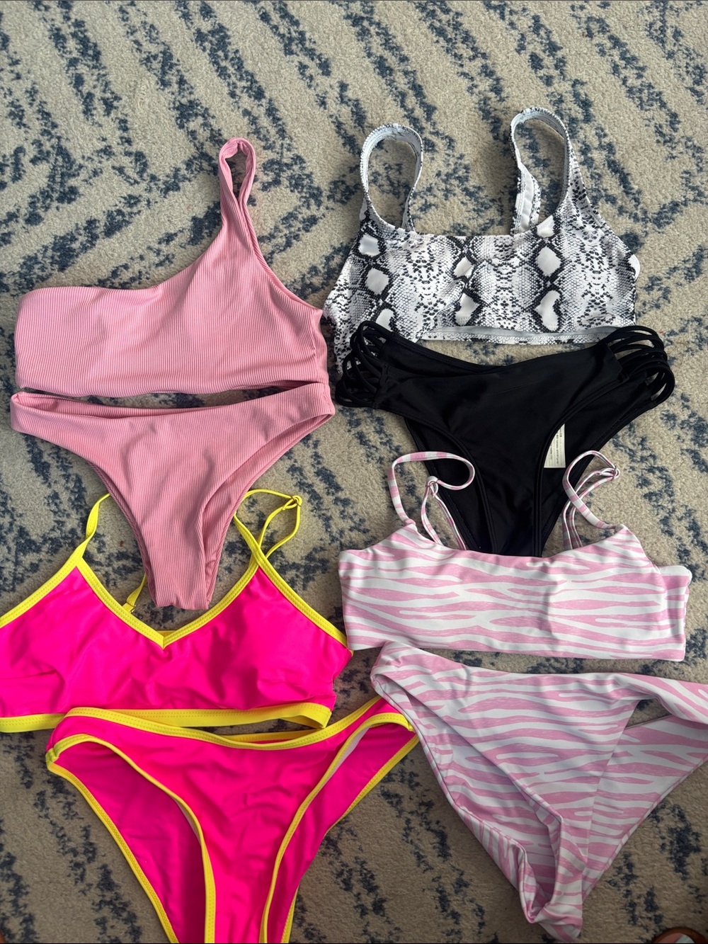 SHEIN Mixed Color Women’s Swim Set - Pink, Hot Pink, Black, Snake Print